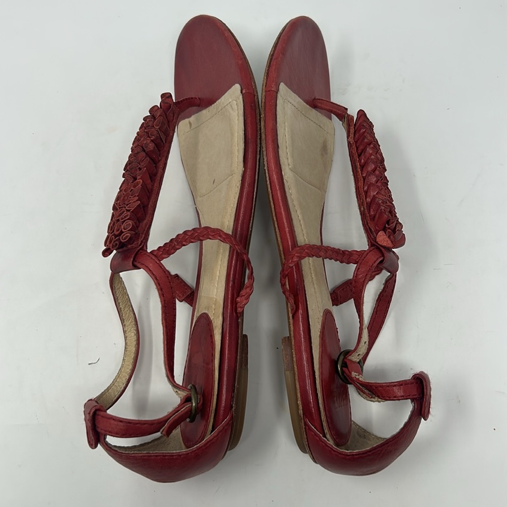 Frye Red Laurel Flower T-Strap Leather Women’s Sandals Size 10 - Picture 11 of 16
